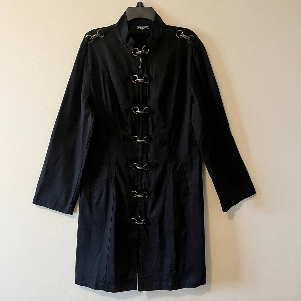 Hearts & Roses Gothic Military Trench Coat Black Size 16 Corset Back Toggle
